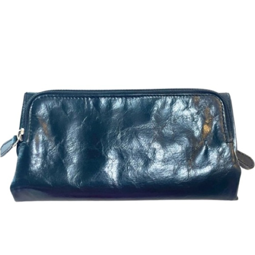 BLACK LEATHER TRIFOLD WALLET WITH MANY CARDS SLOTS AND ZIPPED COMPARTMENTS